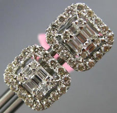 ESTATE LARGE 1CT DIAMOND 18KT WHITE GOLD 3D SQUARE CLUSTER OCTAGON STUD EARRINGS