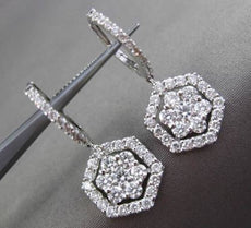 ESTATE LARGE 2.25CT DIAMOND 18KT WHITE GOLD 3D HEXAGON CLUSTER HANGING EARRINGS
