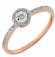 ESTATE .12CT DIAMOND 14KT ROSE GOLD 3D ROUND SOLITAIRE HALO FLOWER FUN RING