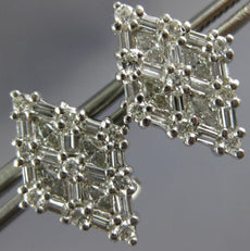 ESTATE LARGE 1.40CT DIAMOND 14K WHITE GOLD 3D GEOMETRIC CLIP ON EARRINGS #26549