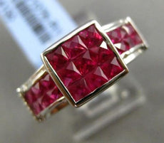 ESTATE WIDE 3.07CT DIAMOND & RUBY 18KT WHITE GOLD SQUARE FRIENDSHIP PROMISE RING
