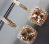 ESTATE LARGE 4.68CT DIAMOND & AAA MORGANITE 14K YELLOW GOLD SQUARE HALO EARRINGS