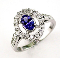 .95CT DIAMOND & AAA TANZANITE 14KT WHITE GOLD 3D OVAL & ROUND ENGAGEMENT RING