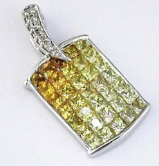 2.03CT DIAMOND & AAA YELLOW SAPPHIRE 14KT WHITE GOLD PRINCESS RAINBOW PENDANT