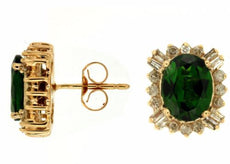 ESTATE 3.10CT DIAMOND & AAA CHROME DIOPSIDE 14KT YELLOW GOLD OVAL STUD EARRINGS
