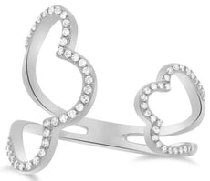 ESTATE .16CT DIAMOND 14KT WHITE GOLD TAPERED PAVE DOUBLE HEART FLOWER LOVE RING