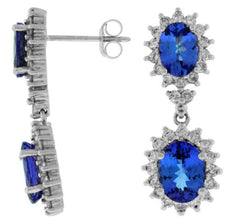 ESTATE 5.60CT DIAMOND & AAA TANZANITE 14KT WHITE GOLD OVAL HALO CLASSIC EARRINGS