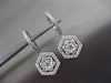 ESTATE LARGE 2.25CT DIAMOND 18KT WHITE GOLD 3D HEXAGON CLUSTER HANGING EARRINGS