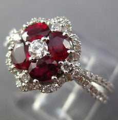 ESTATE 1.50CT DIAMOND & AAA RUBY 18KT WHITE GOLD FLOWER HALO SQUARE PROMISE RING
