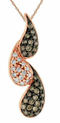 .51CT WHITE & CHOCOLATE FANCY DIAMOND 14K ROSE GOLD 3D JOURNEY TEAR DROP PENDANT
