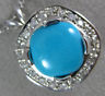 ANTIQUE .45CT DIAMOND & AAA TURQUOISE 14KT WHITE GOLD SQUARE HALO PENDANT #14800