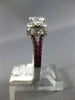 ESTATE 1.24CT DIAMOND & AAA RUBY 14KT WHITE GOLD 3D FLOWER HALO ENGAGEMENT RING