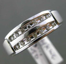 ESTATE WIDE .15CT DIAMOND 14KT WHITE GOLD 3D 3 ROW WEDDING ANNIVERSARY MENS RING