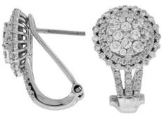 ESTATE 1.48CT DIAMOND 14KT WHITE GOLD ROUND CLUSTER DOUBLE HALO CLIP ON EARRINGS