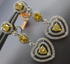 ESTATE LARGE 2.34CT WHITE & FANCY YELLOW DIAMOND 18KT 2 TONE GOLD HEART EARRINGS