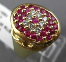 ESTATE WIDE 1.13CT DIAMOND & AAA PINK RUBY 14KT YELLOW GOLD 3D OVAL CLUSTER RING