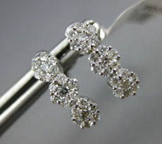 ESTATE .53CT DIAMOND 14KT WHITE GOLD 3D 3 FLOWER JOURNEY UMBRELLA LOVE EARRINGS