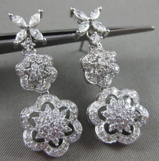 ESTATE LARGE 1.84CT ROUD & MARQUISE DIAMOND 14KT WHITE GOLD HALO FLOWER EARRINGS