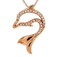 ESTATE .07CT DIAMOND 14KT ROSE GOLD CLASSIC HAPPY DOLPHIN FLOATING LOVE PENDANT