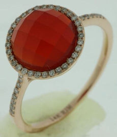 ESTATE .15CT DIAMOND & AAA RED AGATE 14KT ROSE GOLD CLASSIC ROUND HALO FUN RING