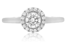 ESTATE .19CT ROUND CUT DIAMOND 14KT WHITE GOLD 3D SOLITAIRE HALO ENGAGEMENT RING