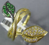 ESTATE LARGE .46CT DIAMOND & AAA TSAVORITE 14KT YELLOW GOLD 3D DOUBLE LEAF RING
