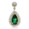 15.63CT DIAMOND & AAA COLOMBIAN EMERALD 18K TWO TONE GOLD 3D TEAR DROP EARRINGS
