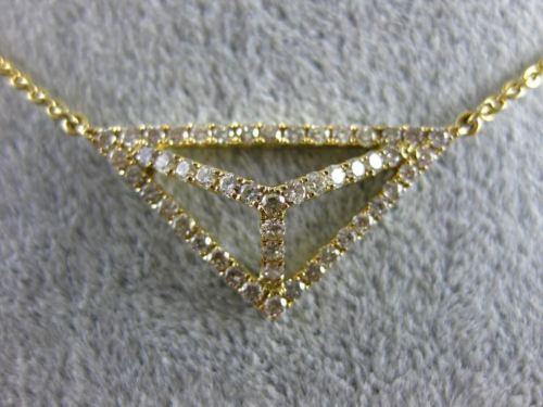 ESTATE .68CT DIAMOND 18KT YELLOW GOLD 3D TRIANGULAR PYRAMID FLOATING NECKLACE