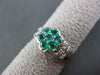 ESTATE WIDE .90CT DIAMOND & AAA COLOMBIAN EMERALD PLATINUM 3D FLOWER RING