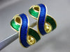 ESTATE 18KT YELLOW GOLD 3D BLUE & GREEN ENAMEL INFINITY CLIP ON EARRINGS #24673