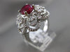 ESTATE LARGE 3CT ROUND DIAMOND & RUBY 18KT WHITE GOLD 3D FLOWER COCKTAIL RING