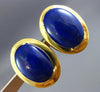 ESTATE LARGE AAA LAPIS 14KT YELLOW GOLD 3D CLASSIC OVAL CLIP ON EARRINGS #25816