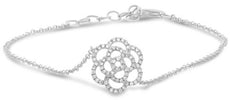 ESTATE .14CT DIAMOND 14KT WHITE GOLD 3D CLASSIC ROUND PAVE FLOWER FUN BRACELET