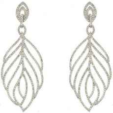ESTATE LARGE 1.60CT DIAMOND 14K WHITE GOLD 3D MULTI LEAF MARQUISE SHAPE EARRINGS