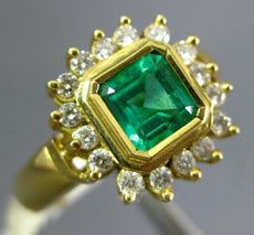1.12CT DIAMOND & AAA EMERALD 18KT YELLOW GOLD SQUARE HALO BEZEL ENGAGEMENT RING
