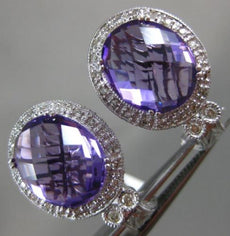 ESTATE LARGE 9.43CT DIAMOND & AAA AMETHYST 14K WHITE GOLD 3D OVAL HALO EARRINGS