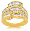 ESTATE WIDE 1.93CT DIAMOND 14K YELLOW GOLD MULTI ROW TRIANGULAR ANNIVERSARY RING