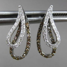 ESTATE .42CT DIAMOND 14KT BLACK & WHITE GOLD 3 DIMENSIONAL DOUBLE LEAF EARRINGS