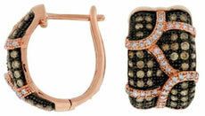 1.22CT WHITE & CHOCOLATE FANCY DIAMOND 14KT ROSE GOLD MULTI ROW HUGGIE EARRINGS