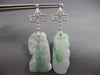 ANTIQUE LARGE .26CT DIAMOND & AAA JADE 18KT WHITE GOLD 3D HAND ETCHED EARRINGS