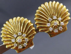 ANTIQUE LARGE 1.0CT ROUND DIAMOND 18KT GOLD CLASSIC SHELL EARRINGS E VVS #2241