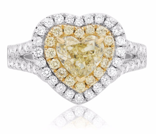 EGL 3.64CT WHITE & FANCY YELLOW DIAMOND 18KT 2 TONE GOLD CLASSIC ENGAGEMENT RING