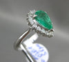 ESTATE WIDE 3.07CT DIAMOND & EMERALD PLATINUM 3D PEAR SHAPE HALO ENGAGEMENT RING