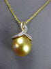 ESTATE LARGE .13CT DIAMOND & AAA GOLDEN SOUTH SEA PEARL 14KT YELLOW GOLD PENDANT