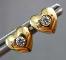 ESTATE .10CT DIAMOND 14KT YELLOW GOLD PUFF HEART SOLITAIRE STUD EARRINGS #20709