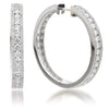 ESTATE 1.72CT DIAMOND 18K WHITE GOLD 3D CLASSIC 3 ROW ROUND HOOP HUGGIE EARRINGS