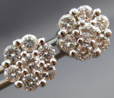 ESTATE LARGE 1.57CT ROUND DIAMOND 14KT WHITE GOLD FLOWER CLUSTER EARRINGS #22436