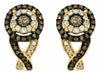 .99CT WHITE & CHOCOLATE FANCY DIAMOND 14K YELLOW GOLD ROUND DOUBLE HALO EARRINGS