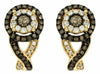 .99CT WHITE & CHOCOLATE FANCY DIAMOND 14K YELLOW GOLD ROUND DOUBLE HALO EARRINGS