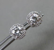 ESTATE .65CT DIAMOND 14KT WHITE GOLD ROUND CLASSIC SOLITAIRE HALO STUD EARRINGS